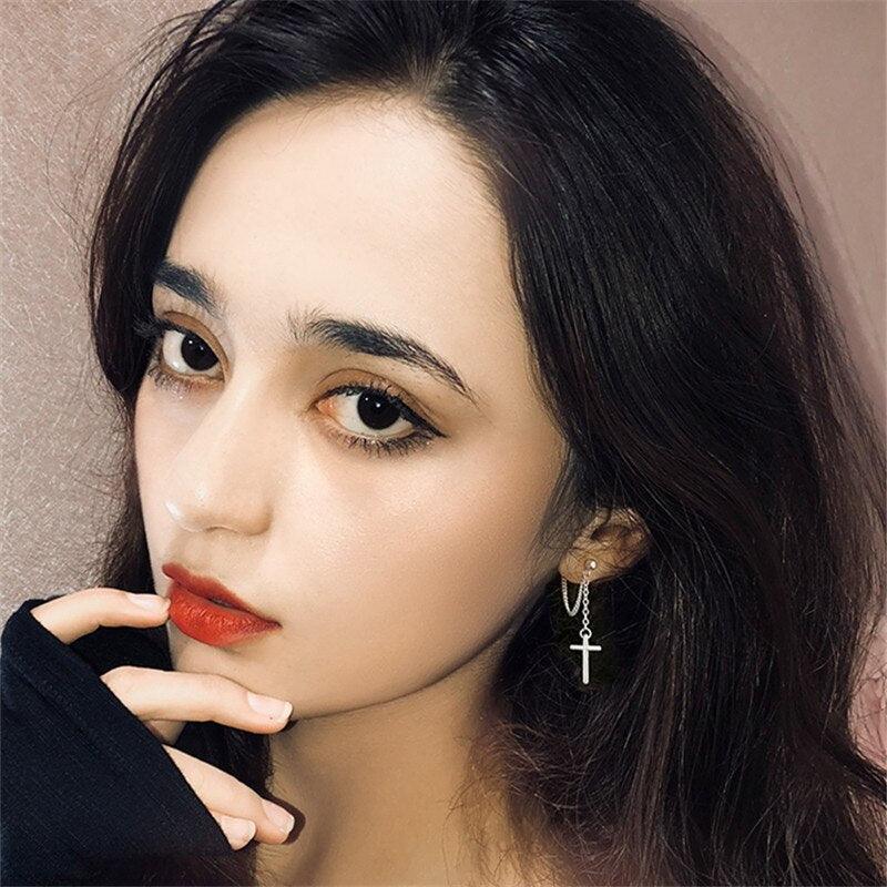 925 Sterling Silver CZ Crystals Tassel Cross Hypoallergenic Stud Earrings For Women - Religious Jewellery - The Jewellery Supermarket