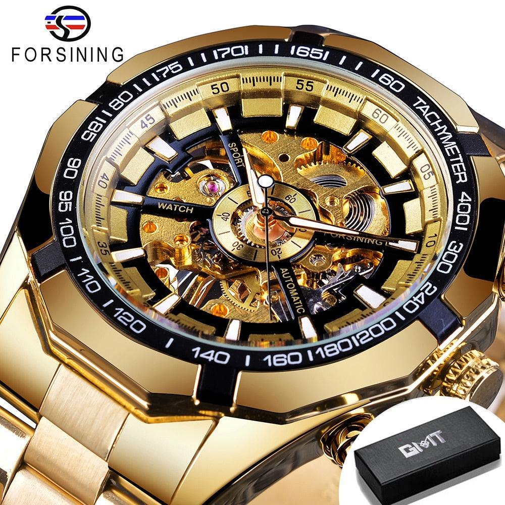 NEW - Luxury Mens Stainless Steel Skeleton Mechanical Waterproof Watch - The Jewellery Supermarket