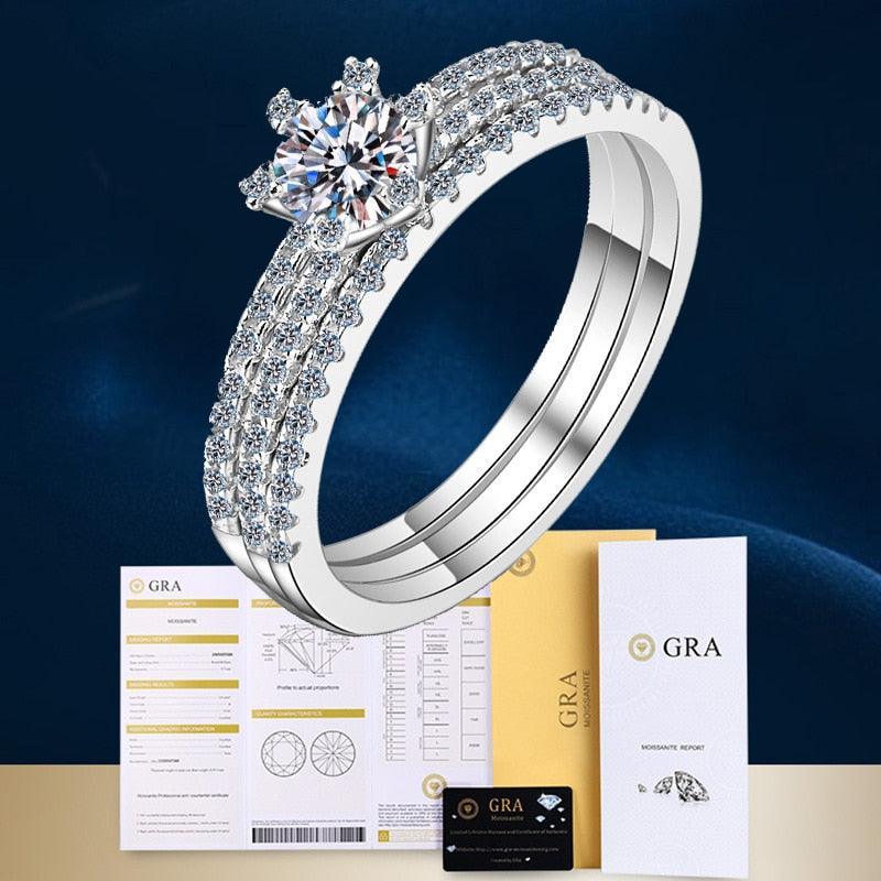 Attractive 2pcs Solid 0.5ct VVS1 14K WGP High Quality Moissanite Diamonds Rings Set - Luxury Jewellery - The Jewellery Supermarket