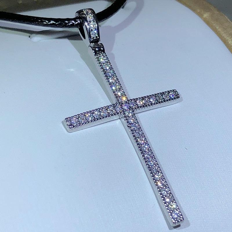 NEW White AAA+ Cubic Zirconia Diamonds Glittering Cross 925 Sterling Silver Cross Necklace Pendant - The Jewellery Supermarket