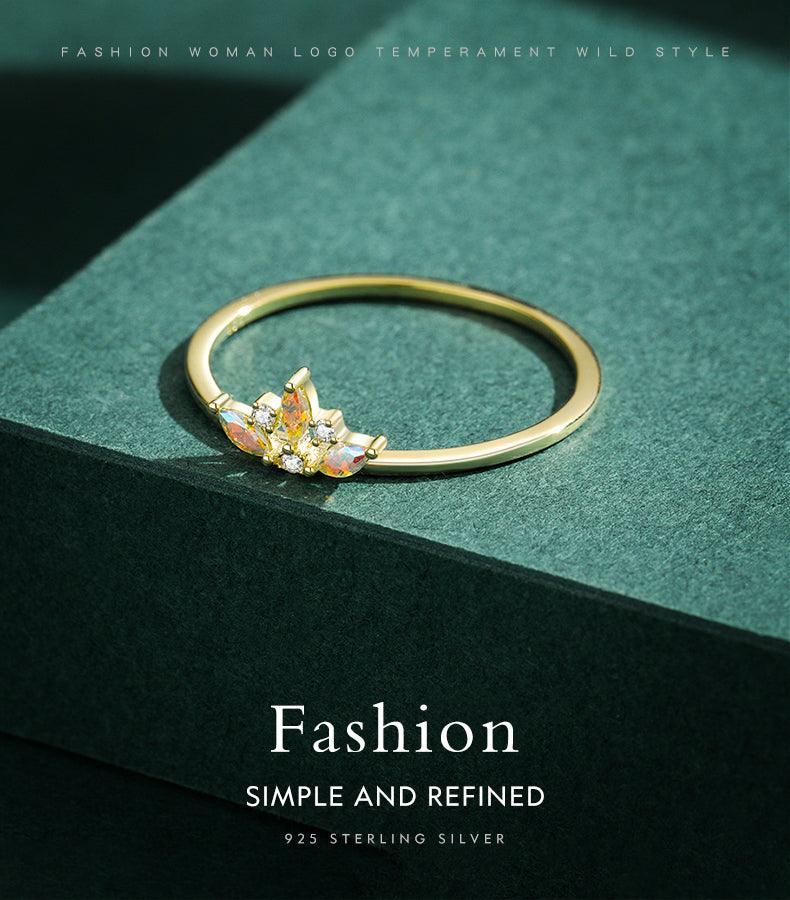 Charming Crown Rainbow Fire Color Delicate Sterling AAA+ CZ Diamonds Ring - The Jewellery Supermarket