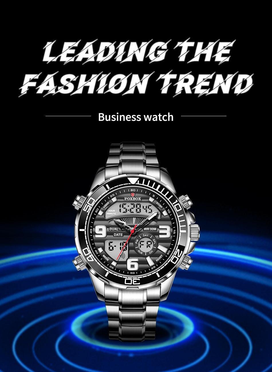 NEW MENS WATCHES - Dual Display Stainless Steel Sport Waterproof Sports Watch - The Jewellery Supermarket