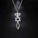 NEW Messianic Pendant Menorah David’s Star with Fish Symbol Carved Jewelry Holy Land - The Jewellery Supermarket