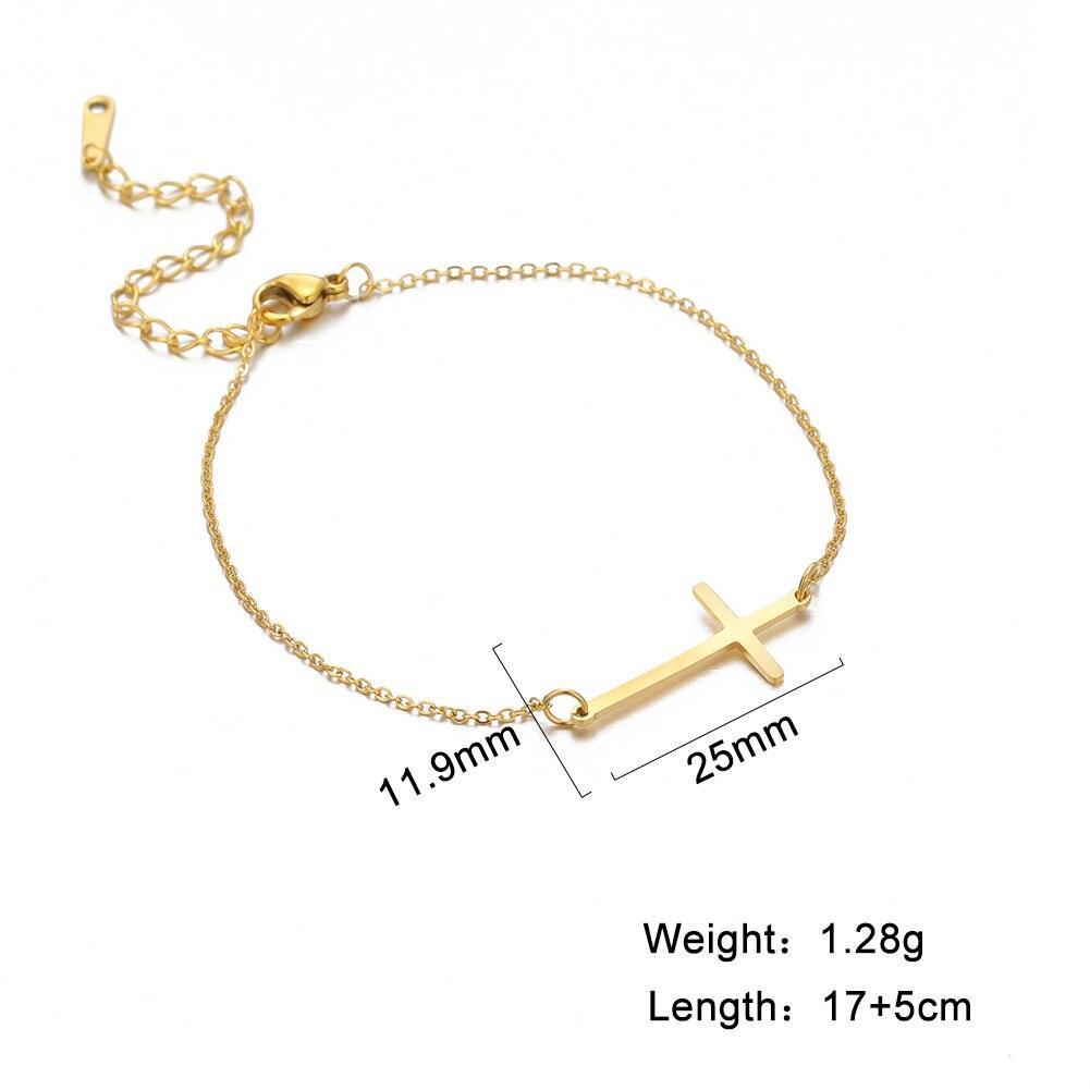 Best Seller - Christian Simple Chain Stainless Steel Cross Charm Bracelets Bangles - Religious Jewellery - The Jewellery Supermarket
