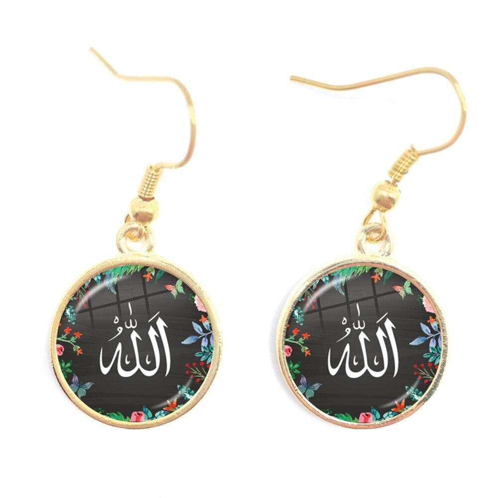 NEW Charming Muslim Islamic16mm Glass Cabochon Drop Earrings For Women - The Jewellery Supermarket
