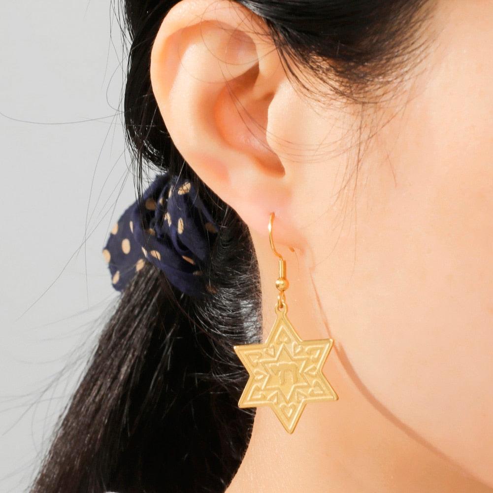 NEW Hebrew Letter Chai Coin Drop Star of David Chai Charming Jewish Earrings for Women - The Jewellery Supermarket