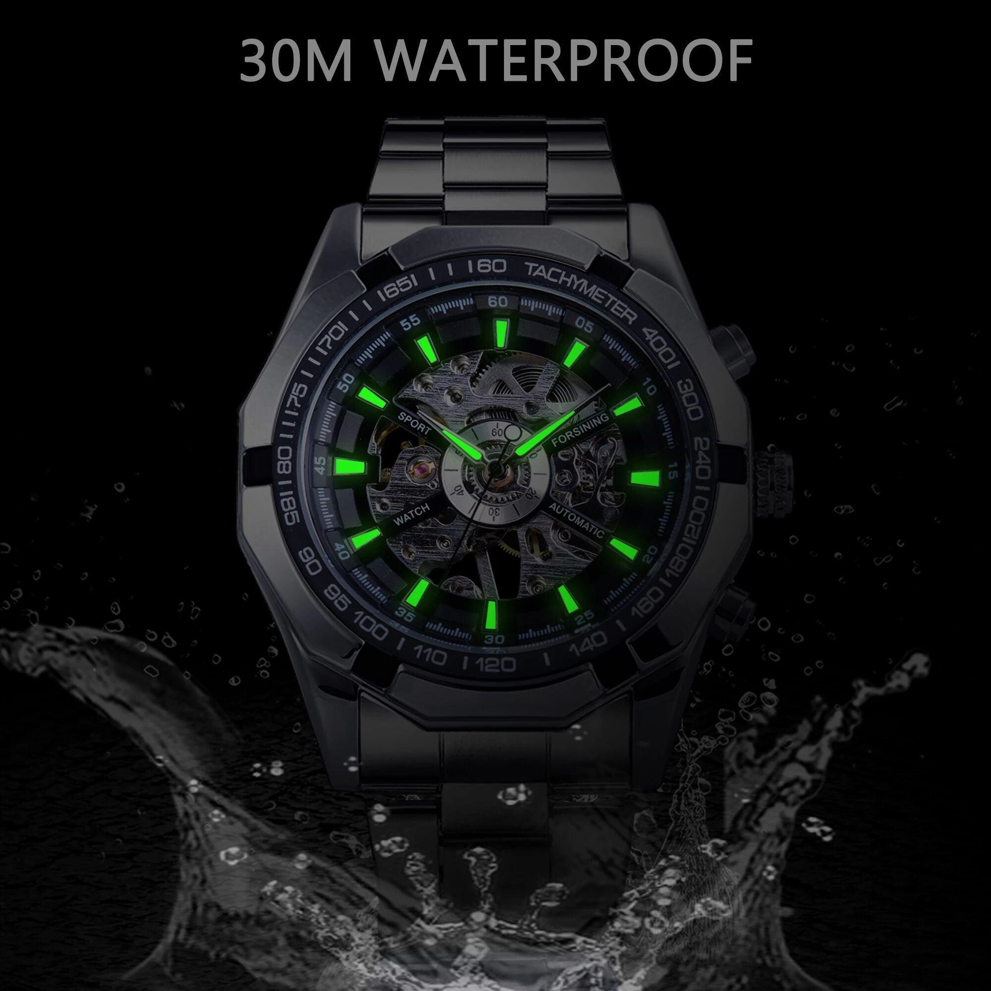 NEW - Luxury Mens Stainless Steel Skeleton Mechanical Waterproof Watch - The Jewellery Supermarket