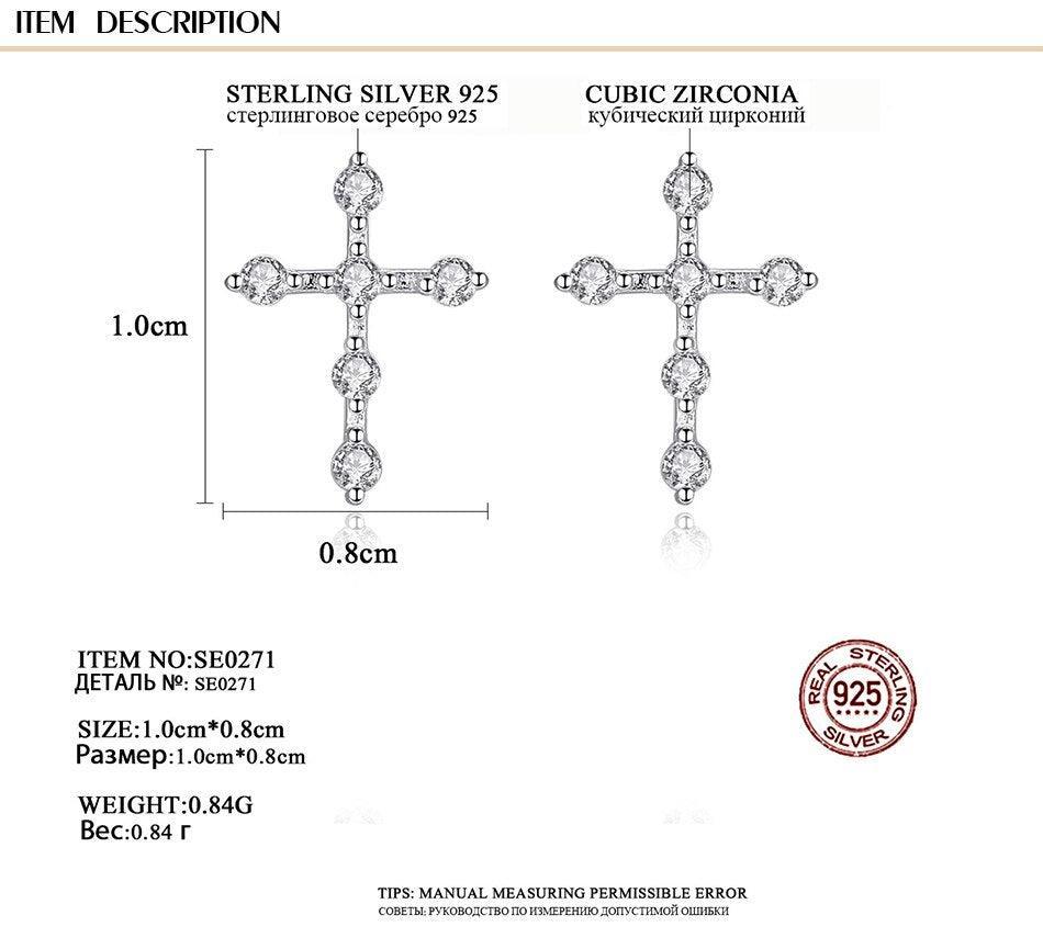 New Sparkling Simple Silver Tiny AAA+ Cubic Zirconia Diamonds Cross Stud Earrings for Women - The Jewellery Supermarket