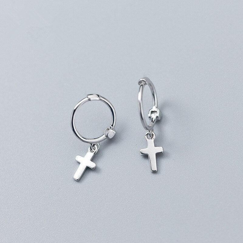 Charming Womens Fashion 100% Sterling Silver Christian Cross Small Drop Earrings - Popular Religious Gifts - The Jewellery Supermarket
