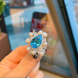 NEW - Luxury Pearl Lab Aquamarine Charming Fine Jewelry Sets - The Jewellery Supermarket