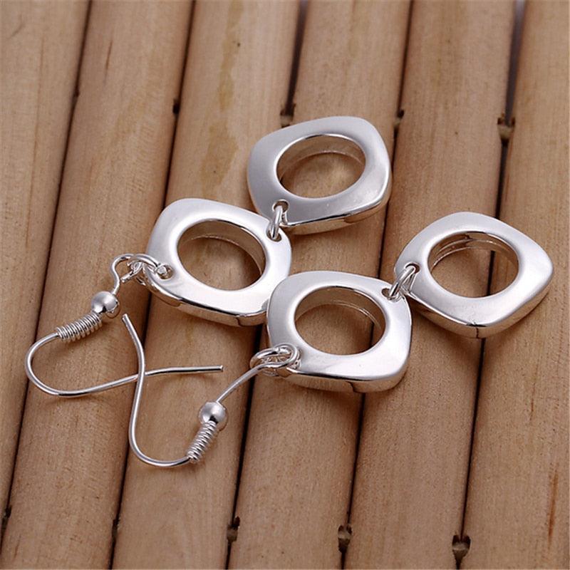NEW ARRIVAL - Silver Round Square Necklace Earring Set For Woman - Fashion Charming Jewellery - The Jewellery Supermarket