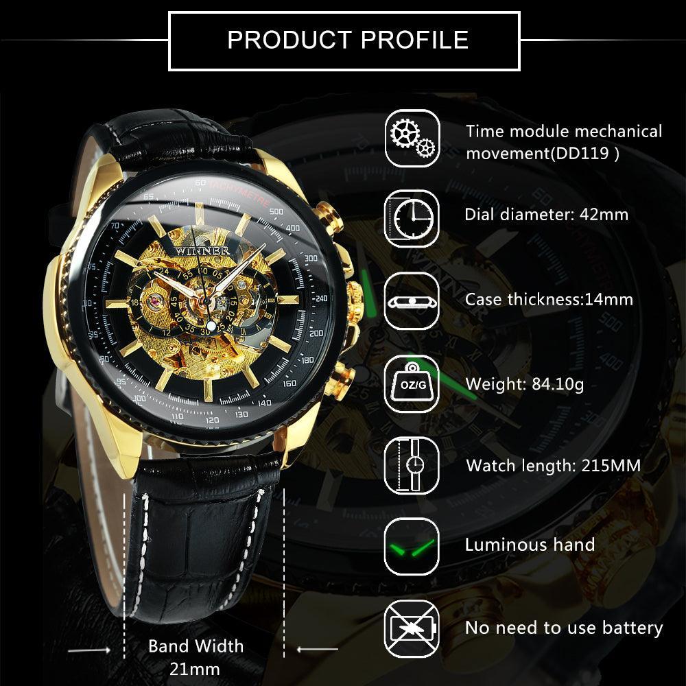 NEW - Luxury Men Silver Gold Skeleton Automatic Mechanical Wrist Military Watch - The Jewellery Supermarket