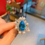 NEW - Luxury Pearl Lab Aquamarine Charming Fine Jewelry Sets - The Jewellery Supermarket