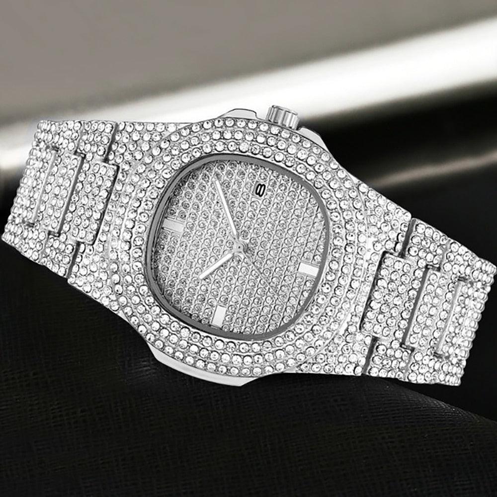 New Hip Hop Iced Out Square Simulated Diamonds Watch - Sparkling Quartz Fashion Classic Watches - The Jewellery Supermarket