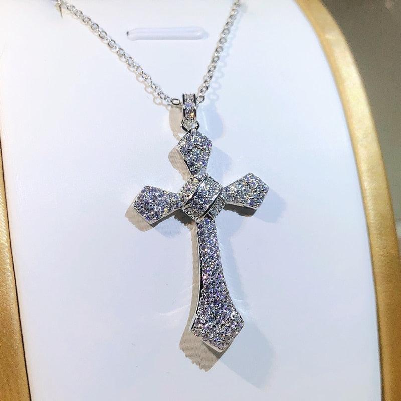 BEST GIFTS S925 Silver Luxury Big Cross AAA+ Cubic Zirconia Diamonds Pendant Necklace For Women - The Jewellery Supermarket