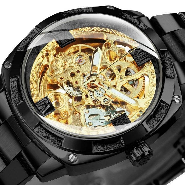 BEST GIFTS Luxury Mens Transparent Skeleton Mechanical Automatic Engraving Relogio Masculino Watch - The Jewellery Supermarket