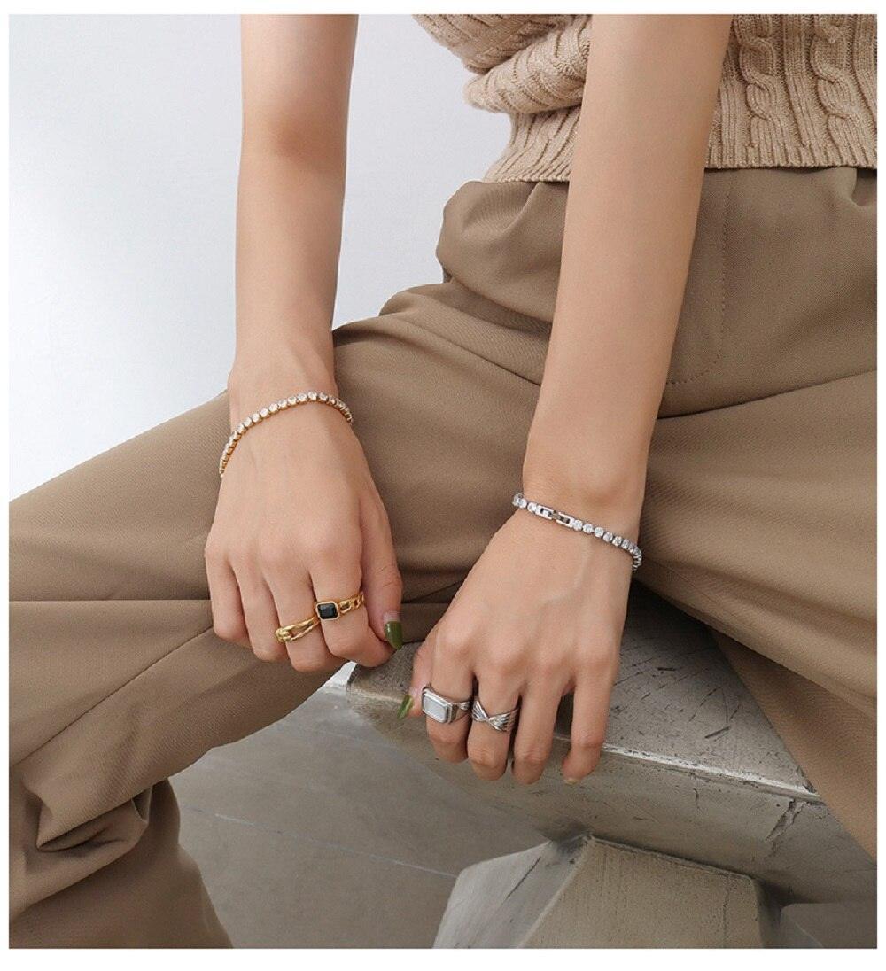 EXQUISITE Gold Plated Titanium Steel AAA+ Cubic Zirconia Simulated Diamonds Tennis Chain Bracelet for Women - The Jewellery Supermarket