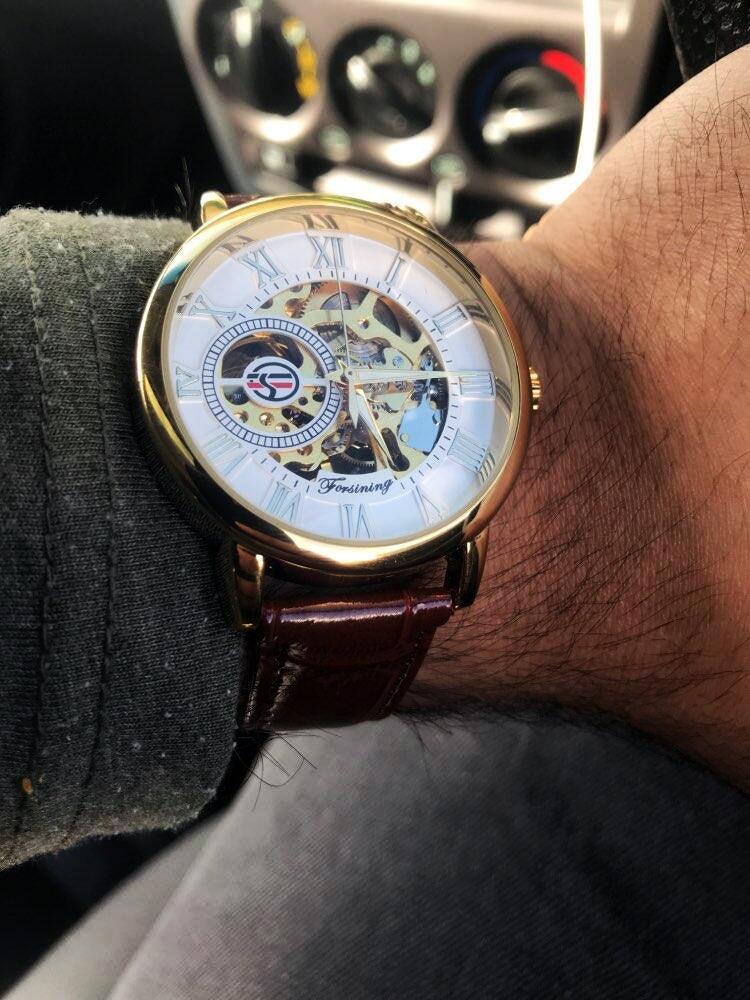 NEW - Luxury Men Gold Hollow Engraving Black Leather Skeleton Mechanical Watches - The Jewellery Supermarket
