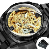 BEST GIFTS Luxury Mens Transparent Skeleton Mechanical Automatic Engraving Relogio Masculino Watch - The Jewellery Supermarket