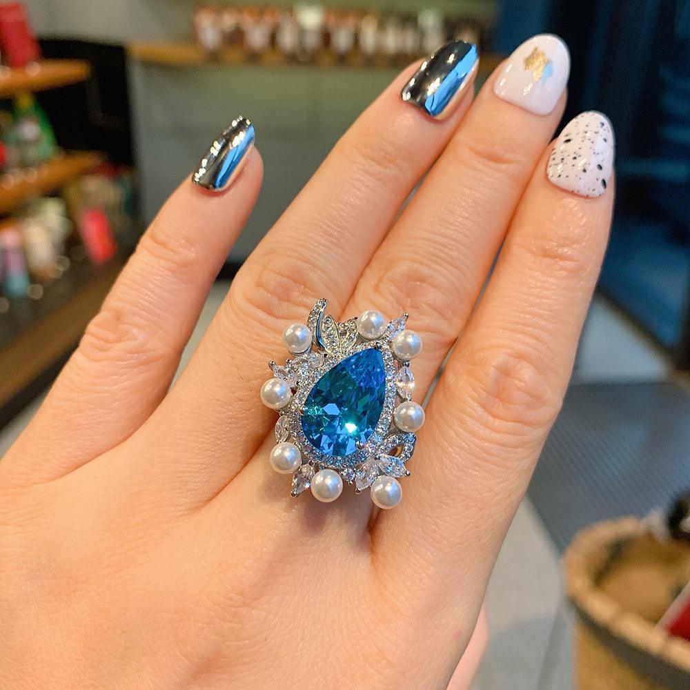 NEW - Luxury Pearl Lab Aquamarine Charming Fine Jewelry Sets - The Jewellery Supermarket