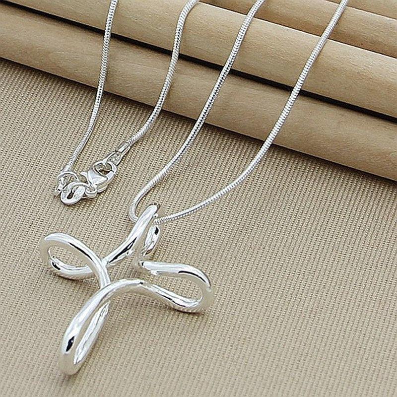 Best Seller 925 Sterling Silver Cross Pendant Necklace with Snake Chain - Fashion Wedding Engagement Jewellery - The Jewellery Supermarket