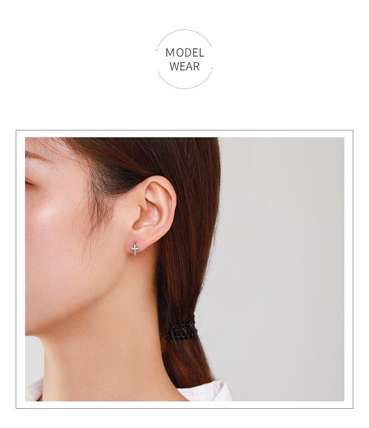 Authentic Silver Simple Shiny AAA+ Zircon Mini Cute Cross Stud Earring for Women - Fashion Christian Fine Jewellery - The Jewellery Supermarket
