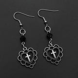 Gothic Punk Style Hollow Heart Cross Pendant Earrings - Christian Dark Art Goth Jewellery Earrings for Women - The Jewellery Supermarket