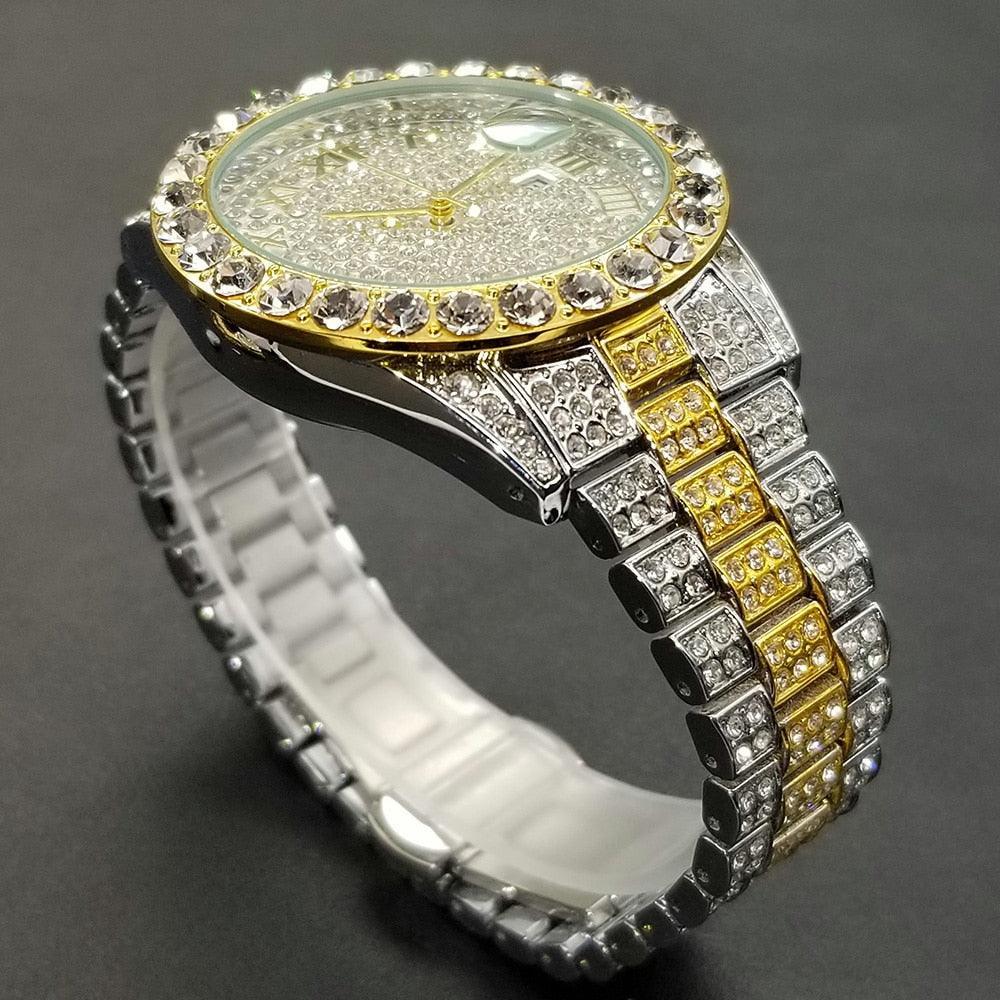 NEW Brand Luxury Roman Ice Out Automatic Date Full Simulated Diamonds Luminous Hip Hop Men Watches - The Jewellery Supermarket