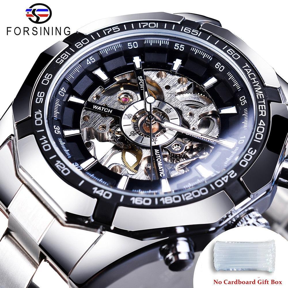 NEW - Luxury Mens Stainless Steel Skeleton Mechanical Waterproof Watch - The Jewellery Supermarket