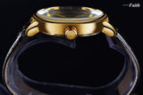 NEW - Luxury Men Gold Hollow Engraving Black Leather Skeleton Mechanical Watches - The Jewellery Supermarket