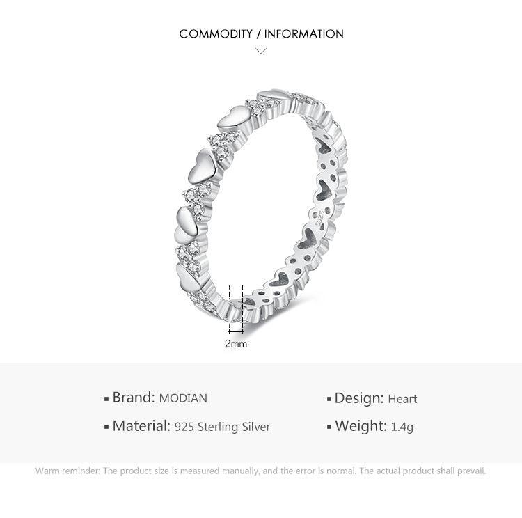 GREAT GIFTS - Real Sterling AAA+ CZ Diamonds Hearts Stackable Hypoallergenic Ring - The Jewellery Supermarket