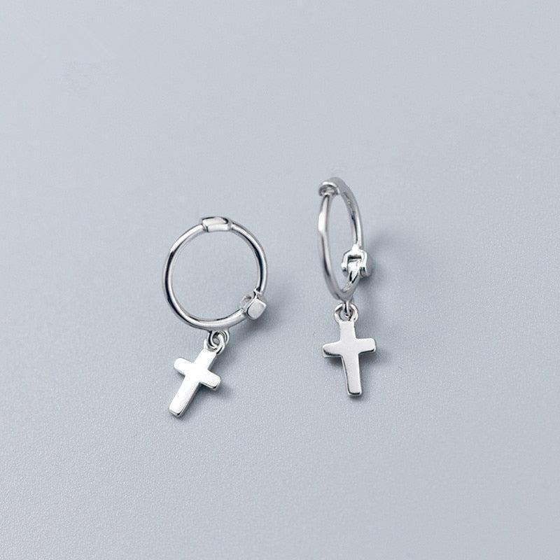 Charming Womens Fashion 100% Sterling Silver Christian Cross Small Drop Earrings - Popular Religious Gifts - The Jewellery Supermarket