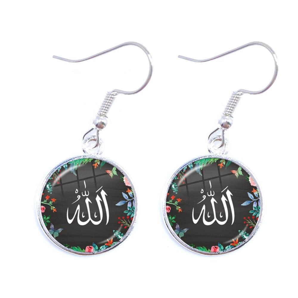 NEW Charming Muslim Islamic16mm Glass Cabochon Drop Earrings For Women - The Jewellery Supermarket