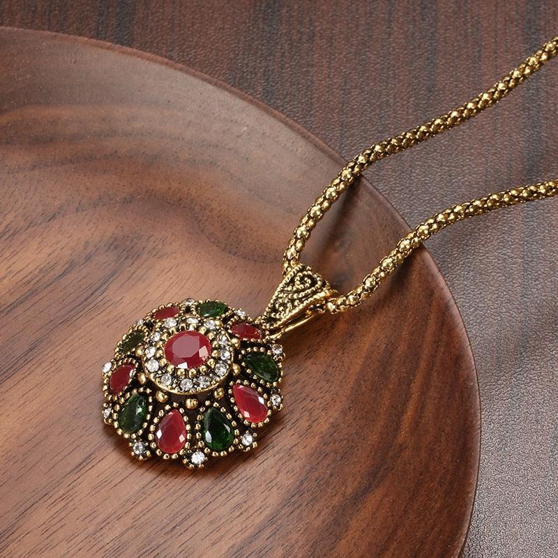 NEW ARRIVAL - Fashion Antique Gold Ethnic Style Crystal Flower Earring Ring Boho Jewellery Sets - The Jewellery Supermarket