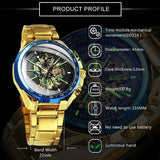 NEW - Luxury Men Gold Skeleton Luminous Military Automatic Mechanical Waterproof Watch - The Jewellery Supermarket