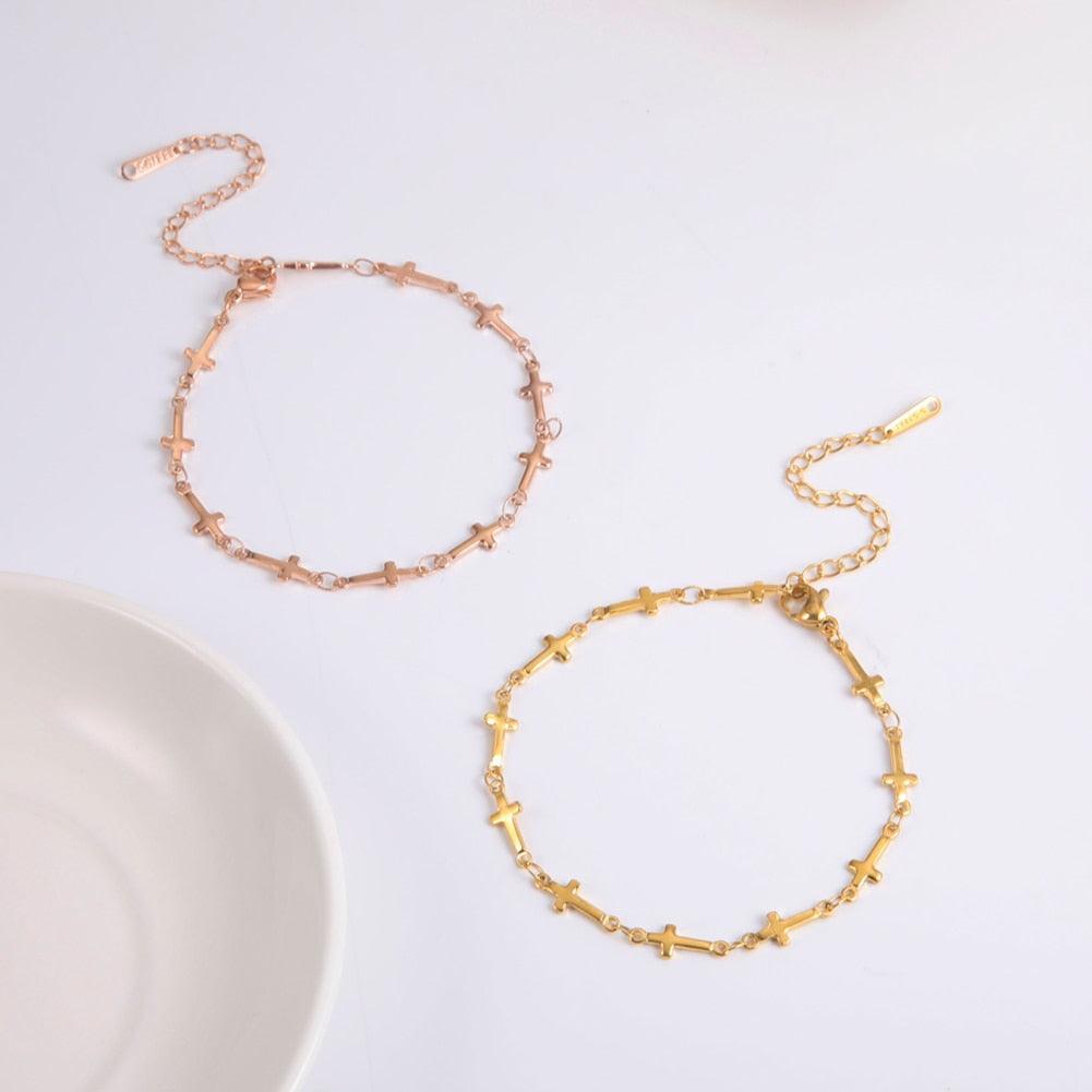 Popular Gold Color Cross Stainless Steel Jesus Christian Chain Bracelets for Women - Religious Jewellery - The Jewellery Supermarket