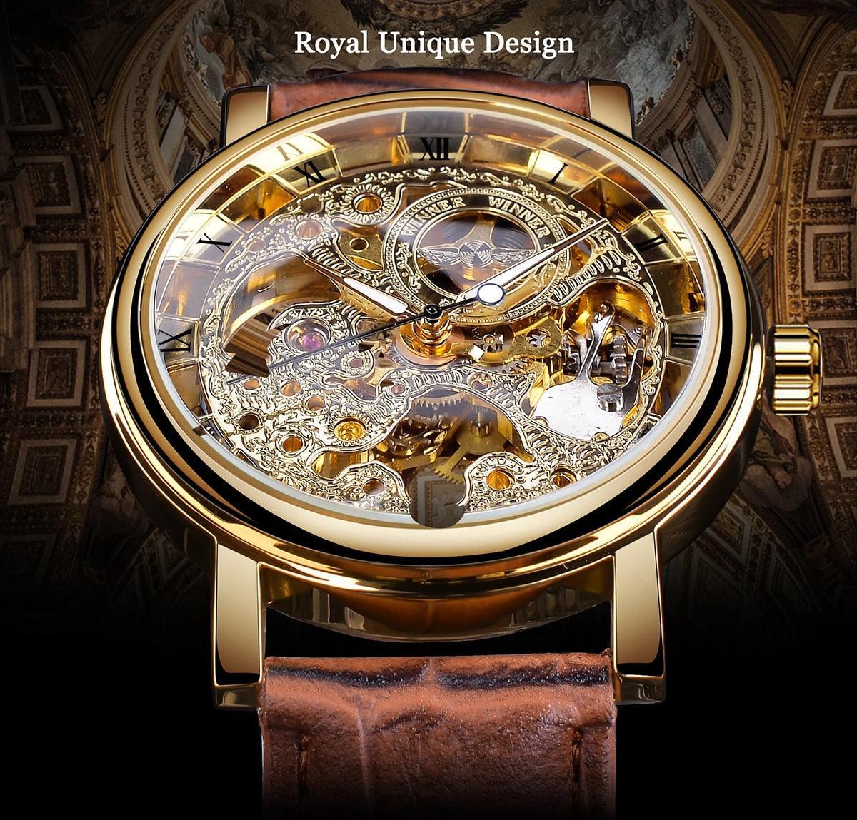 Top Brand Luxury Transparent Golden Case Luxury Casual Design Skeleton Watch - The Jewellery Supermarket