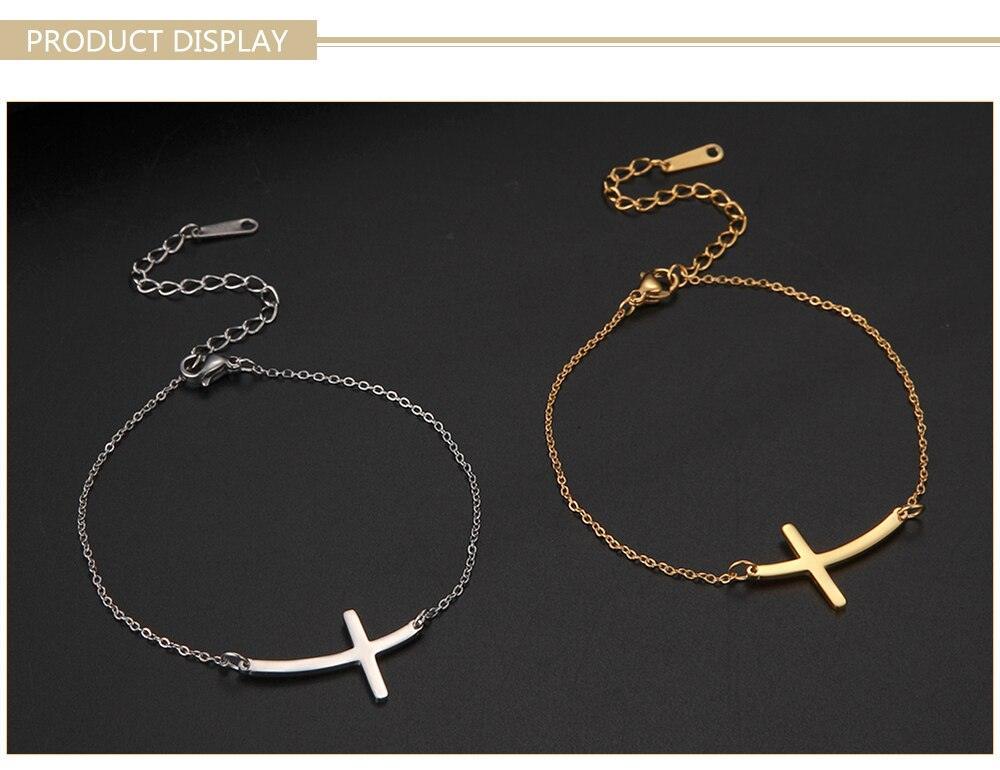 Best Seller - Christian Simple Chain Stainless Steel Cross Charm Bracelets Bangles - Religious Jewellery - The Jewellery Supermarket