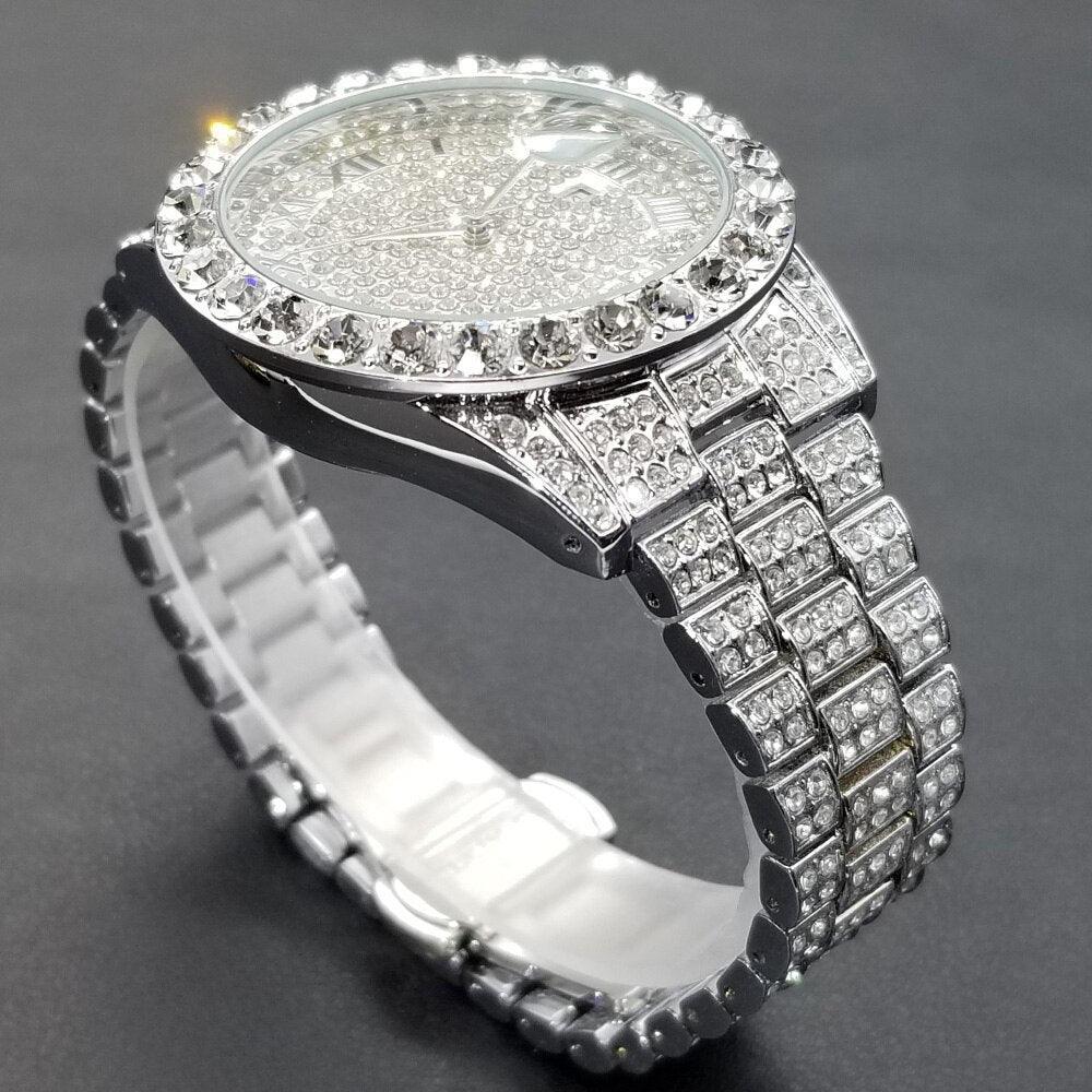 NEW Brand Luxury Roman Ice Out Automatic Date Full Simulated Diamonds Luminous Hip Hop Men Watches - The Jewellery Supermarket