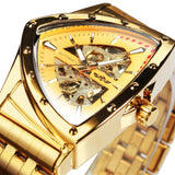 NEW - Luxury Men Gold Black Triangle Skeleton Automatic Mechanical Wristwatch Irregular Watch - The Jewellery Supermarket