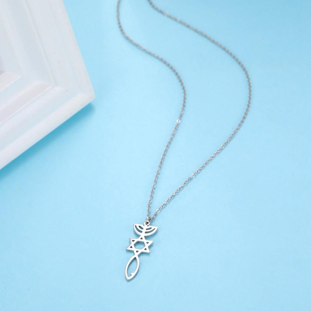NEW Messianic Pendant Menorah David’s Star with Fish Symbol Carved Jewelry Holy Land - The Jewellery Supermarket