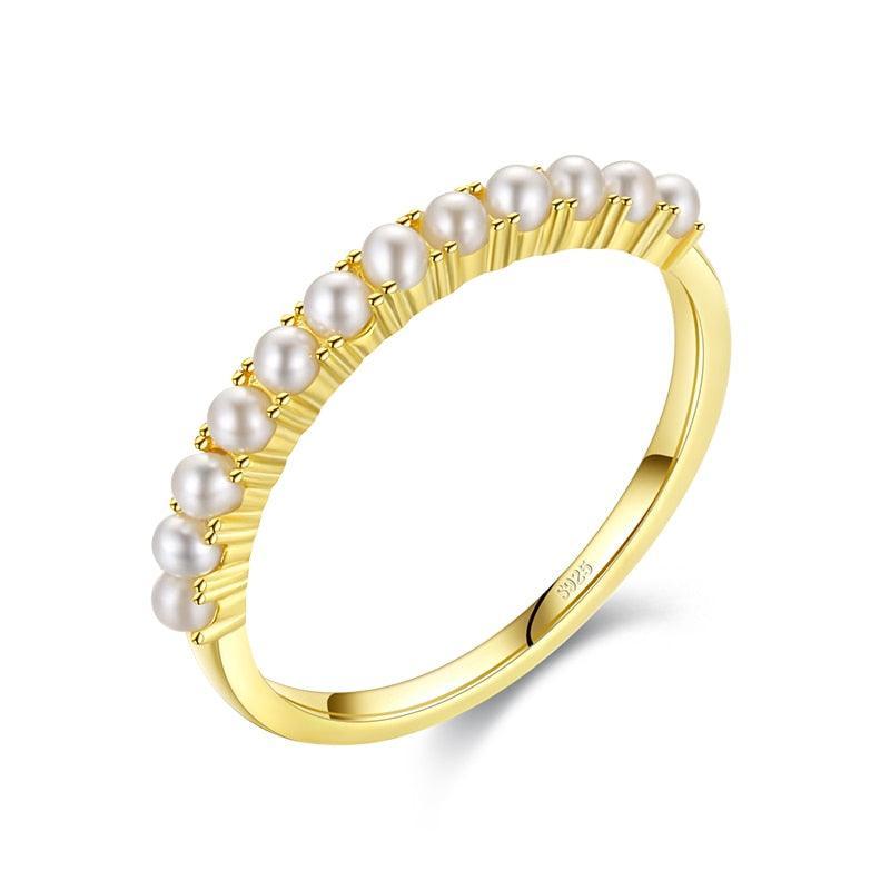 Charming 925 Silver Gold Round Elegant Small Pearl Rings For Anniversary - The Jewellery Supermarket