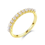 Charming 925 Silver Gold Round Elegant Small Pearl Rings For Anniversary - The Jewellery Supermarket