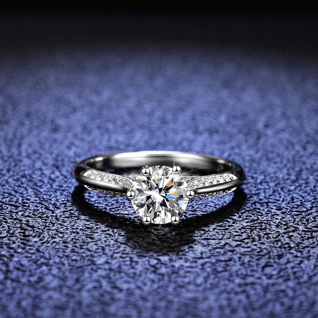 Attractive Platinum Plated Round Cut High Quality Moissanite Diamonds Rings - Fine Jewellery - The Jewellery Supermarket