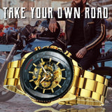 NEW - Luxury Men Silver Gold Skeleton Automatic Mechanical Wrist Military Watch - The Jewellery Supermarket