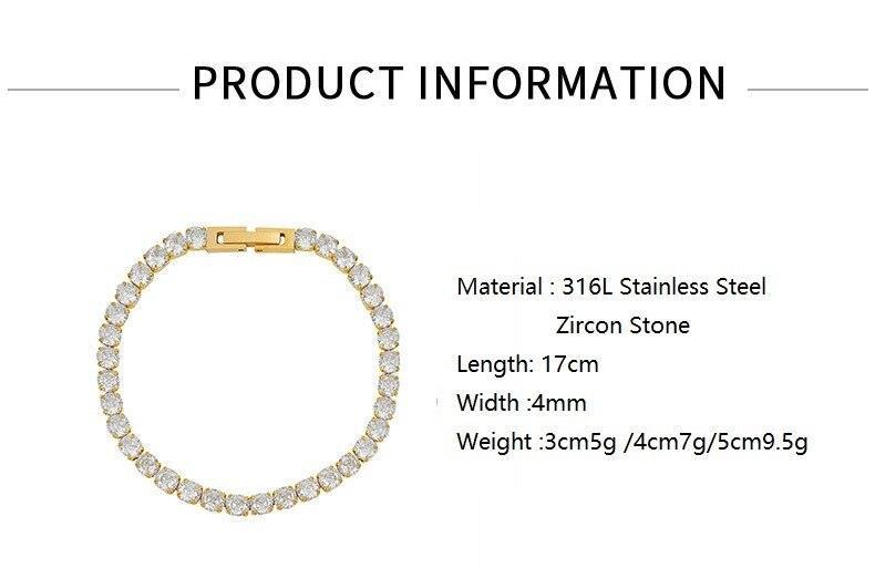 EXQUISITE Gold Plated Titanium Steel AAA+ Cubic Zirconia Simulated Diamonds Tennis Chain Bracelet for Women - The Jewellery Supermarket