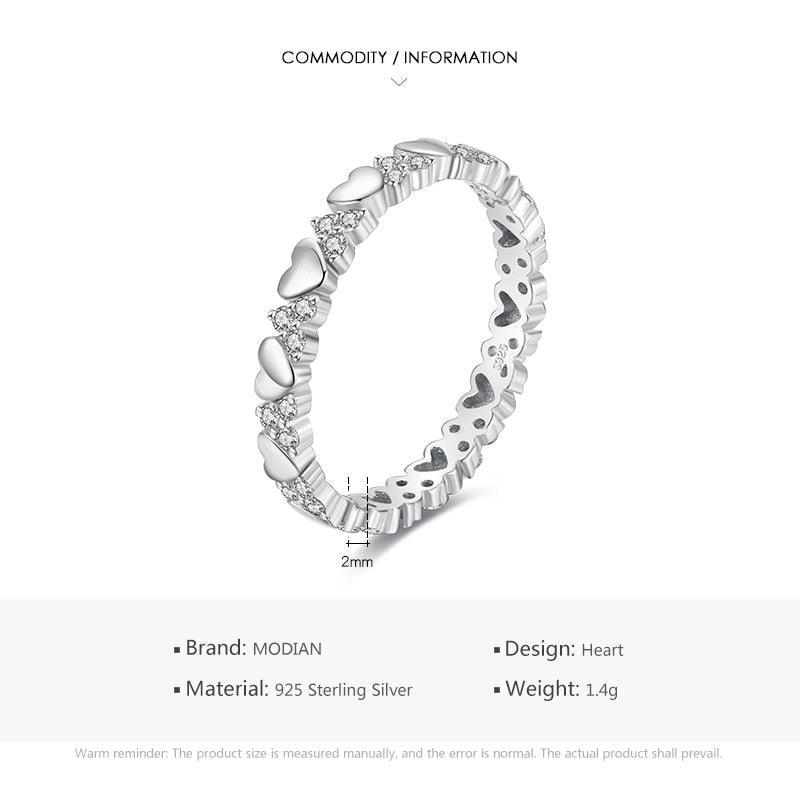 GREAT GIFTS - Real Sterling AAA+ CZ Diamonds Hearts Stackable Hypoallergenic Ring - The Jewellery Supermarket