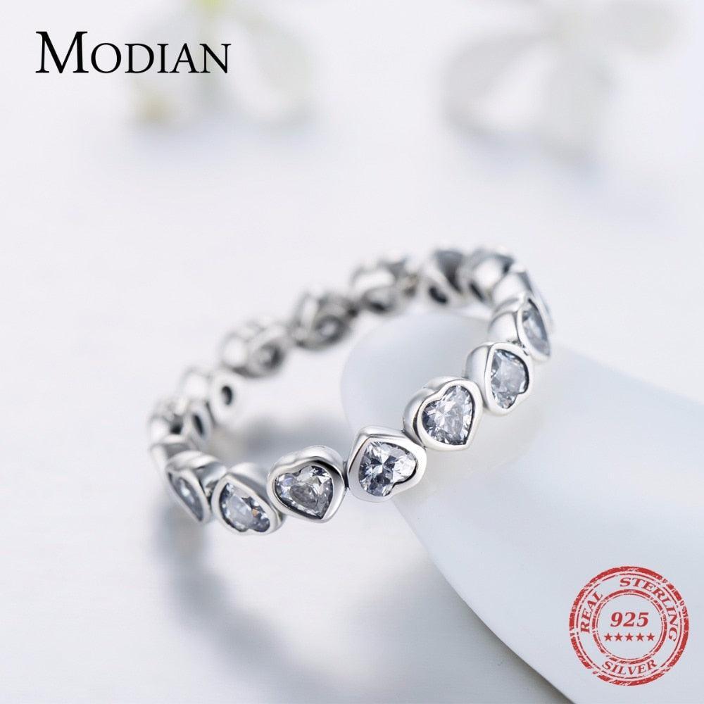 NEW ARRIVAL - Silver Classic AAA+ Cubic Zirconia Diamonds Real Sterling Hearts Ring - The Jewellery Supermarket