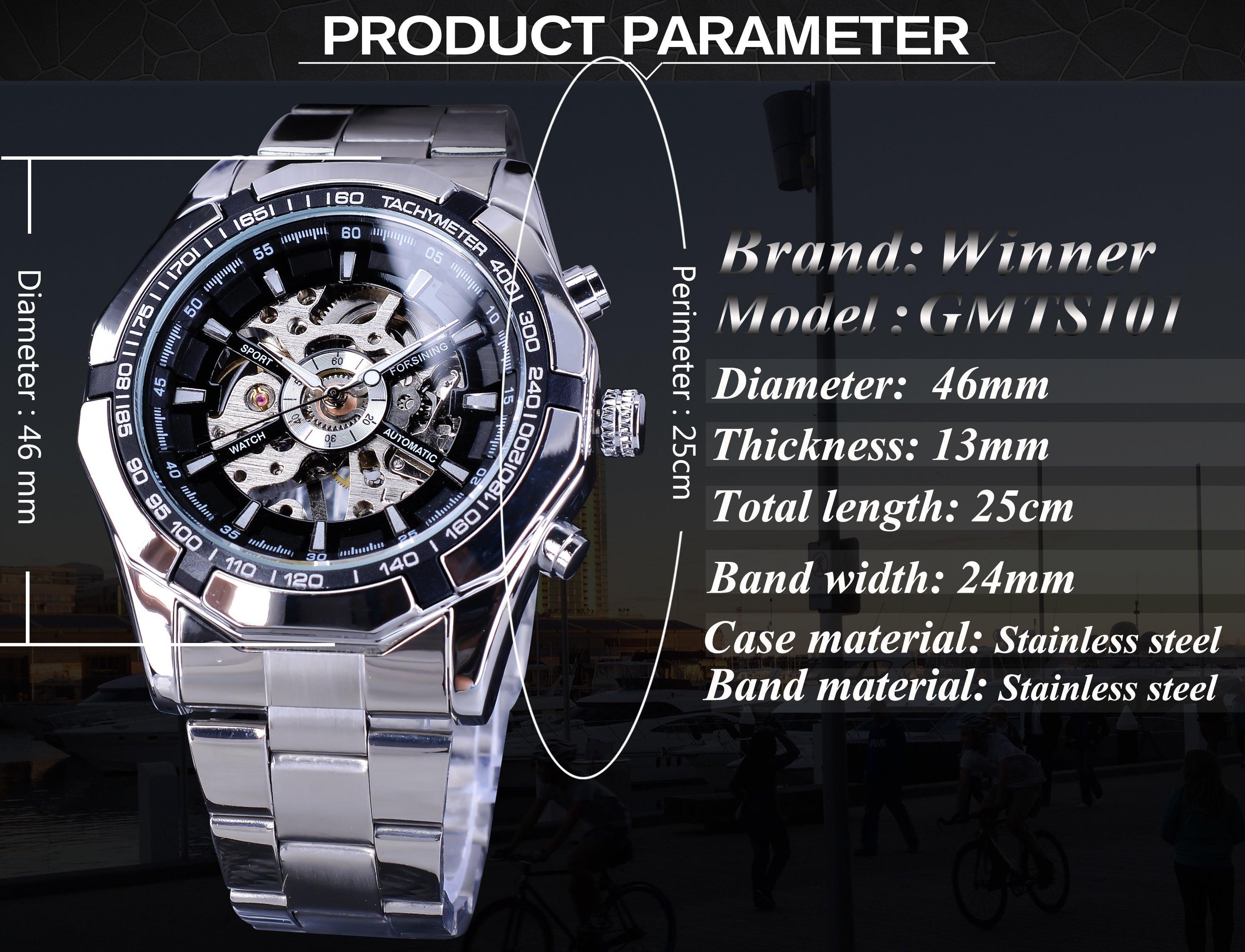 NEW - Luxury Mens Stainless Steel Skeleton Mechanical Waterproof Watch - The Jewellery Supermarket