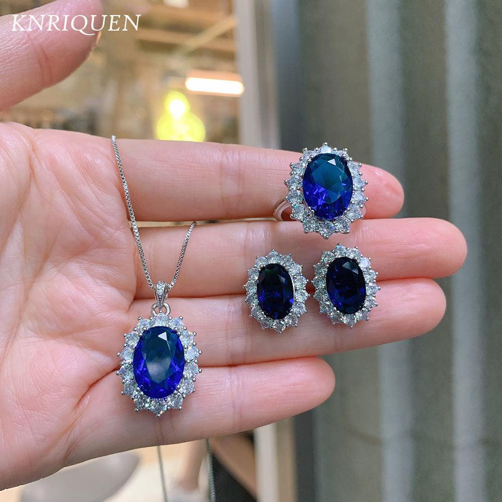 NEW ARRIVALS - Charming Lab Tanzanite Sapphire Gemstone Lab Diamond Fine Jewelry Sets - The Jewellery Supermarket